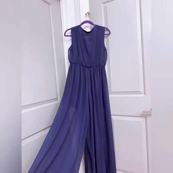 Xtaren Navy Blue Chiffon Wrap-Style Jumpsuit Size Medium - Picture 4 of 4